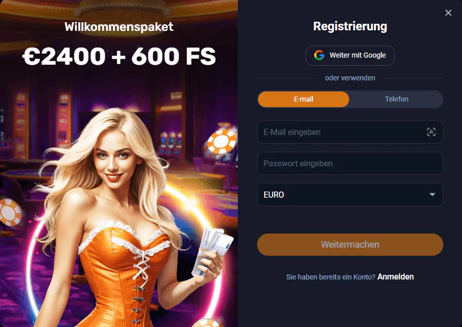 Formular zur Registrierung eines Kontos bei VOX Casino